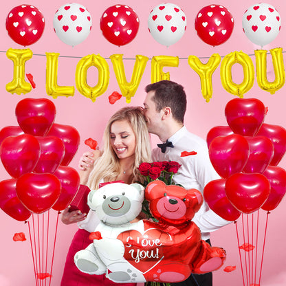 I Love You Foil Balloon Set Valentine's Day Conjoined Bear 20x25x1.5cm 2