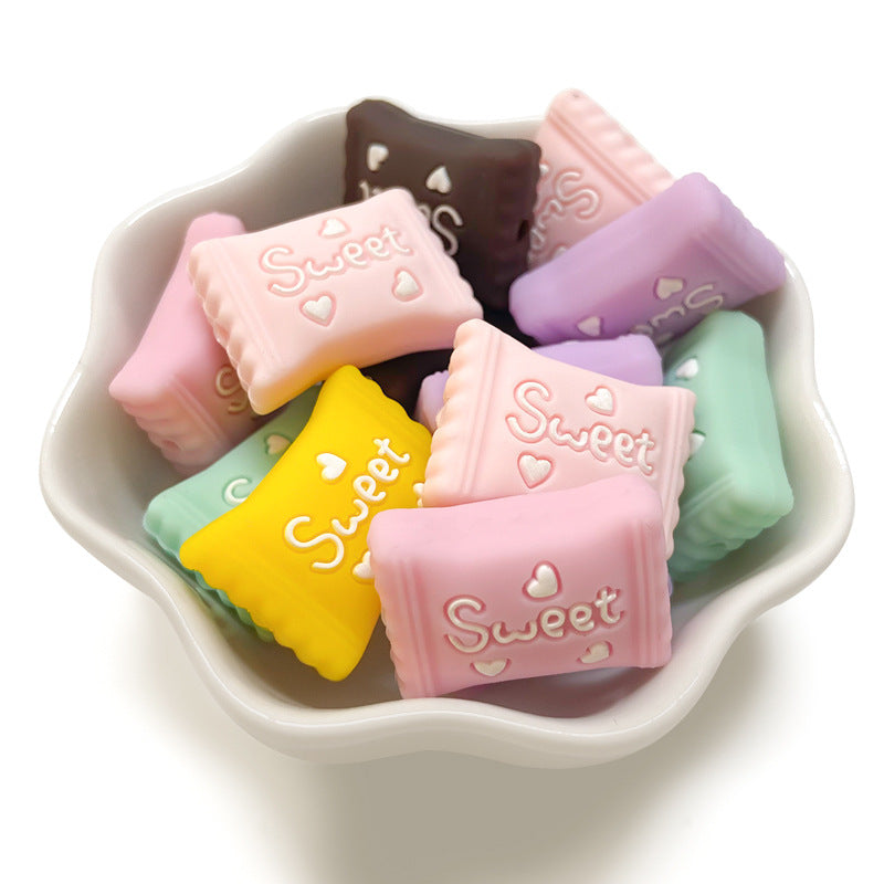20Pcs Silicone 3D Focal Beads Color Candy Macaron With Sweet Text 3