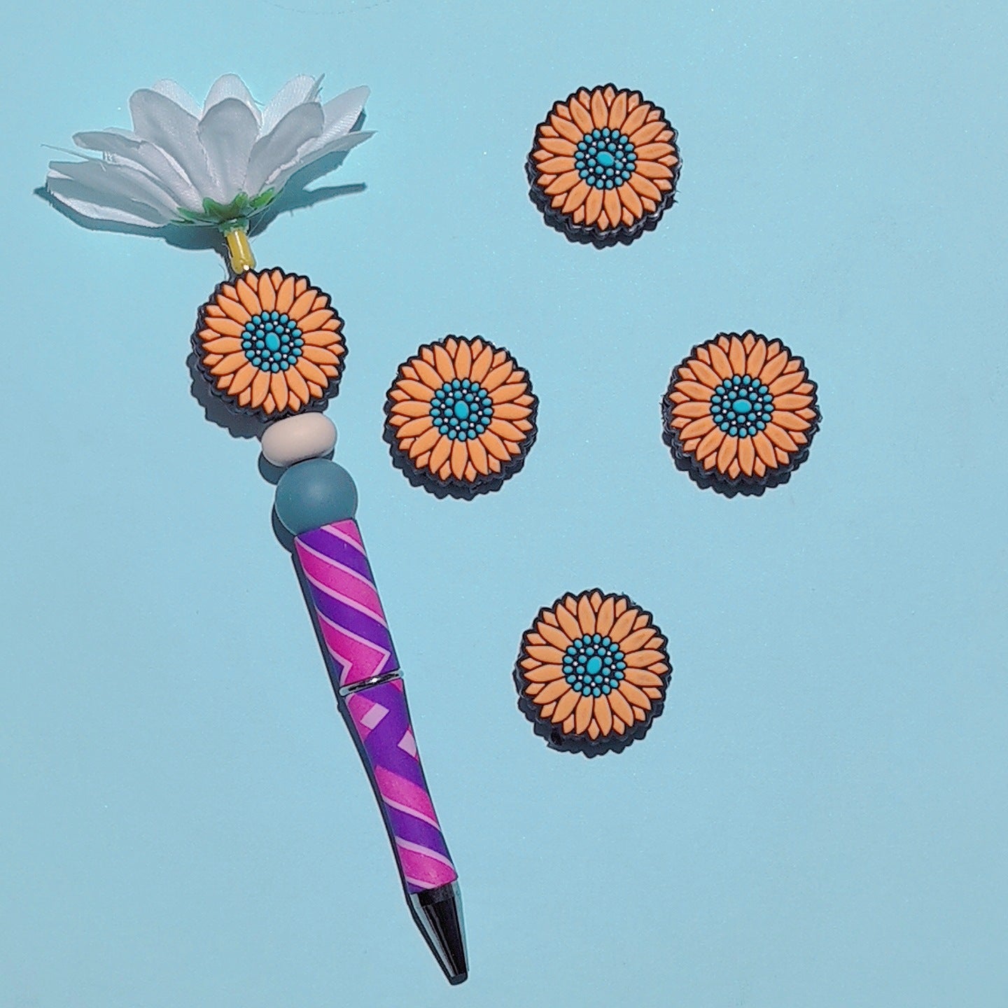 20Pcs Silicone Focal Beads Sunflowers Front Facing 5