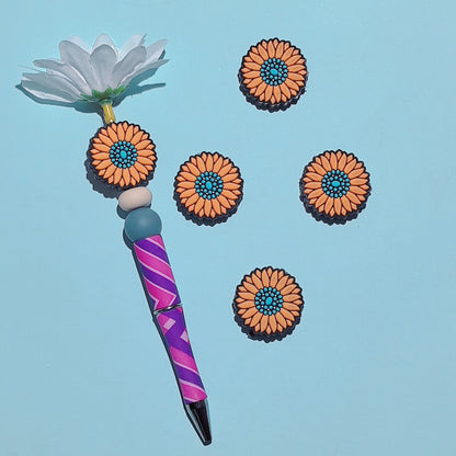 20Pcs Silicone Focal Beads Sunflowers Front Facing 5