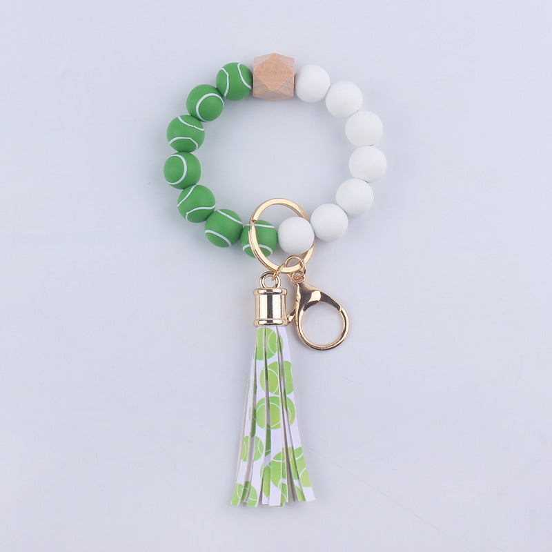 Football Tassel Silicone Bead Wristlet Keychain 11