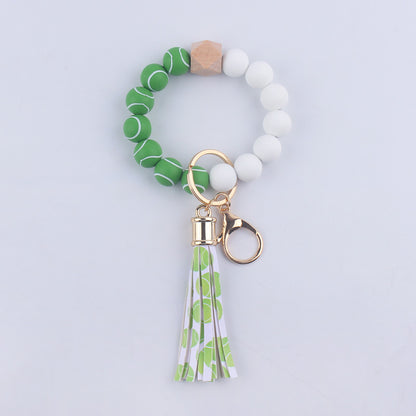 Football Tassel Silicone Bead Wristlet Keychain 11
