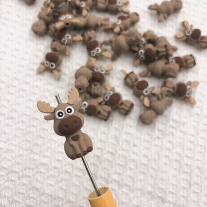 20Pcs Silicone 3D Focal Beads Cartoon Deer Sitting Pose