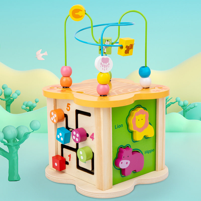 Wooden Bead Maze Educational Activity Cube Montessori Toy 3