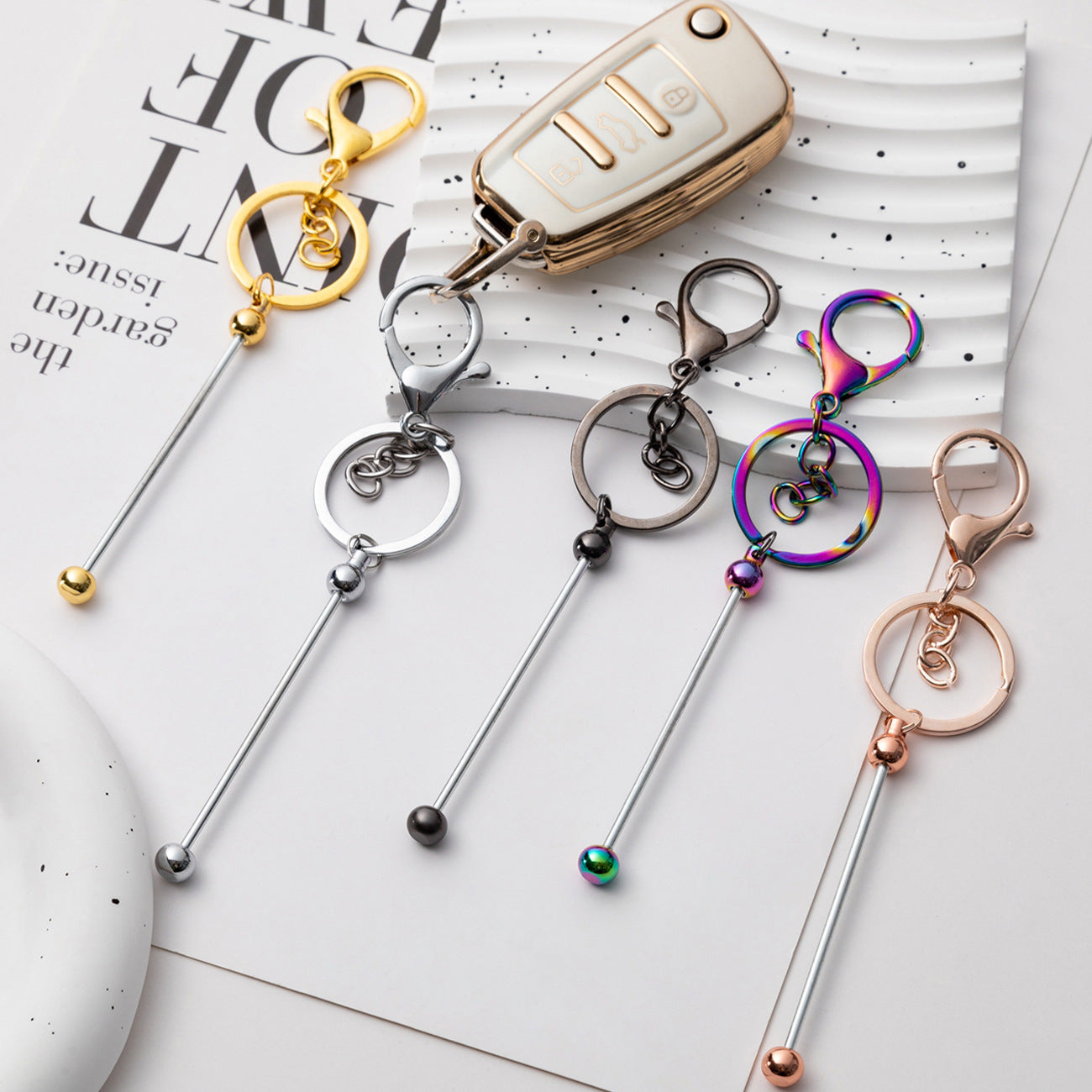 DIY Beadable Keychains Stainless Steel 14.8x3.0cm Craft Supplies