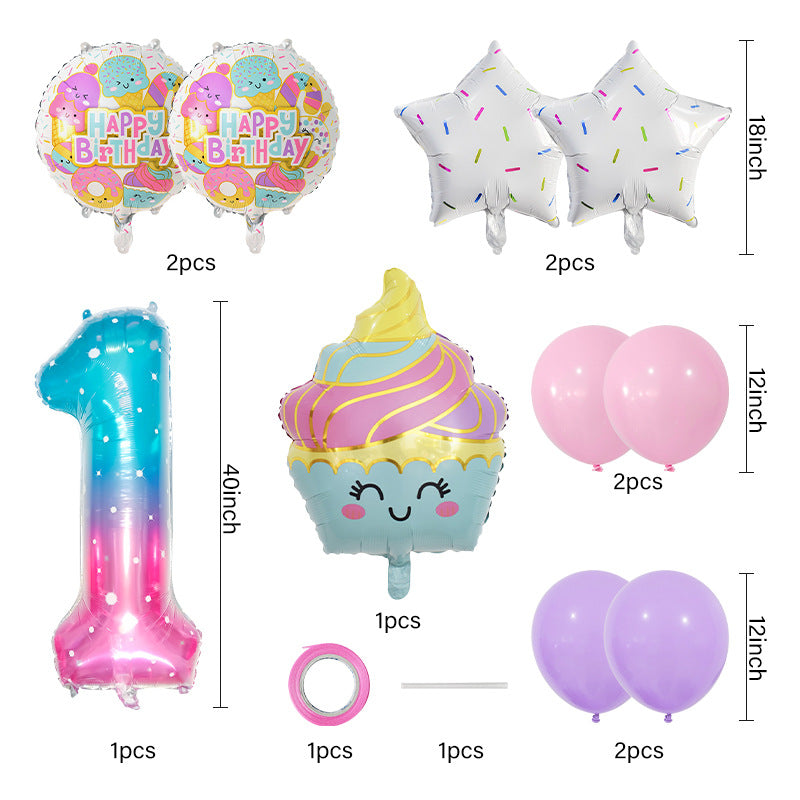 Cupcake and Number 3 Foil Balloons Birthday Party Decoration Set 3