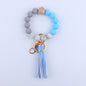 PU Leather Tassel Silicone Bead Wristlet Keychain Leopard Print 11