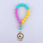 Octagonal Silicone Bead Wristlet Keychain with Wooden Accent 17