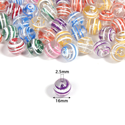 10pcs 16mm Striped Round Acrylic Beads for Jewelry Making 2