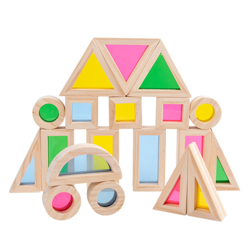 Wooden Building Blocks Educational Toy with Acrylic Insets