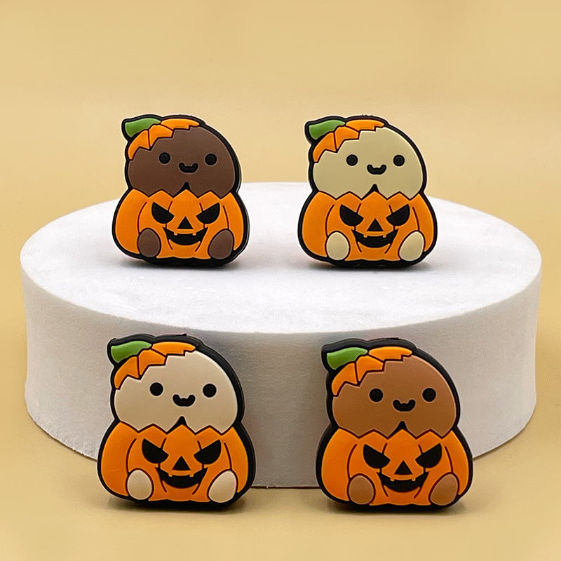 20pcs Silicone Focal Beads Chicken Pumpkin Halloween Cartoon Holding Pumpkin 5