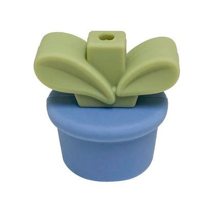 20Pcs Silicone 3D Focal Beads Flowerpot Grass With Leaf Detail 23