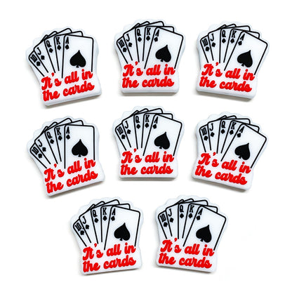 20Pcs Silicone Focal Beads Poker Cards It's All In The Cards Text 3
