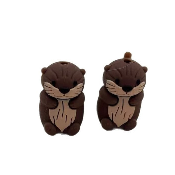 20Pcs Silicone 3D Focal Beads Brown Marmot Sitting Pose 5