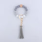 Tassel Silicone Bead Wristlet Keychain with Wooden Bead Charm 8cm 15