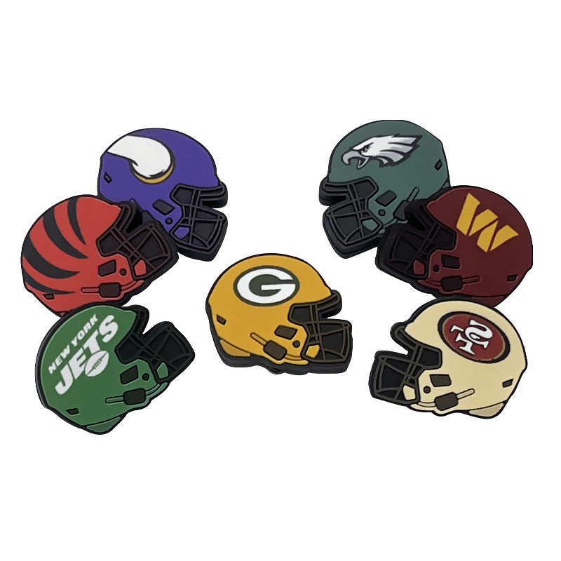 20pcs Silicone Focal Beads Football Helmet Printed Design 4