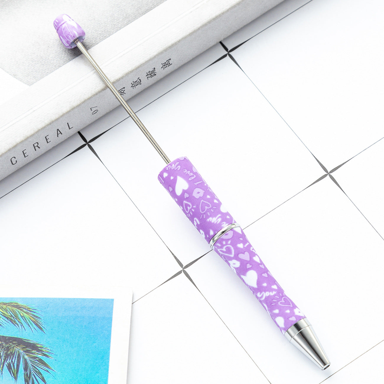 Valentine's Day Heart Print Beadable Ballpoint Pens 14.4cm DIY 33