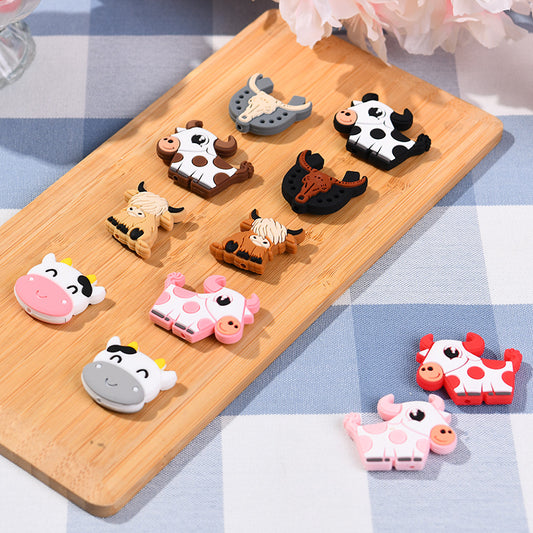 20pcs Silicone Focal Beads Highland Cow Cartoon Design