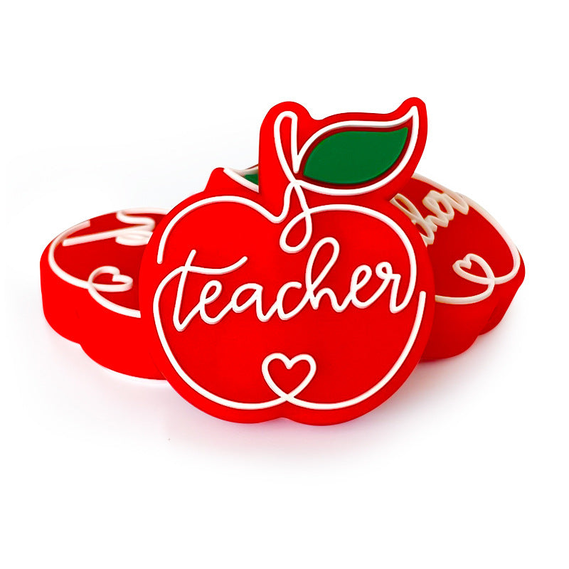20Pcs Silicone Focal Beads Teacher Red Apple Letter Design