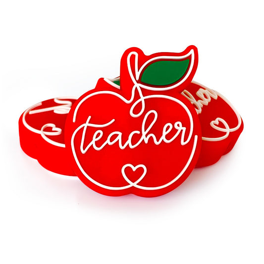 20Pcs Silicone Focal Beads Teacher Red Apple Letter Design