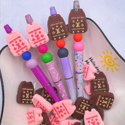 20Pcs Silicone Focal Beads Brown Pink Backpack Design