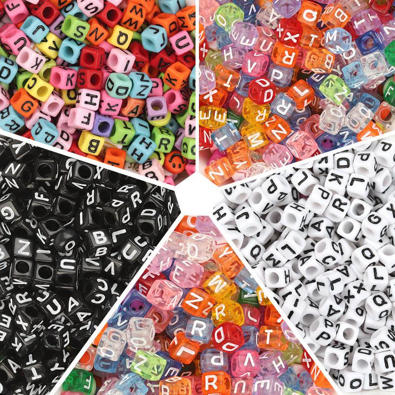 100pcs 6mm Square Acrylic Letters Beads Colorful DIY Accessories