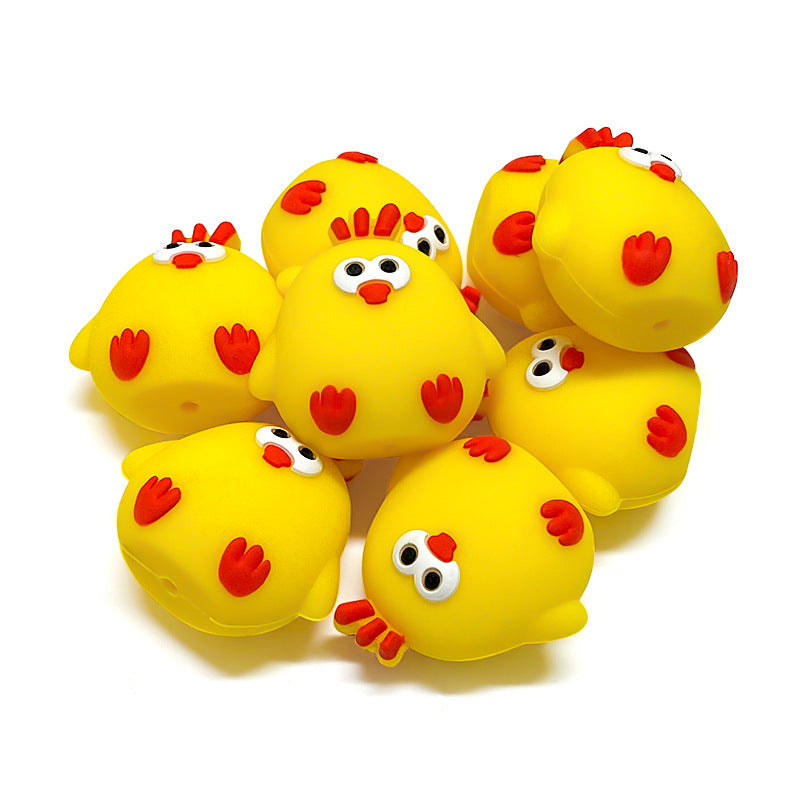 20Pcs Silicone 3D Focal Beads Chick Side Profile Yellow 3