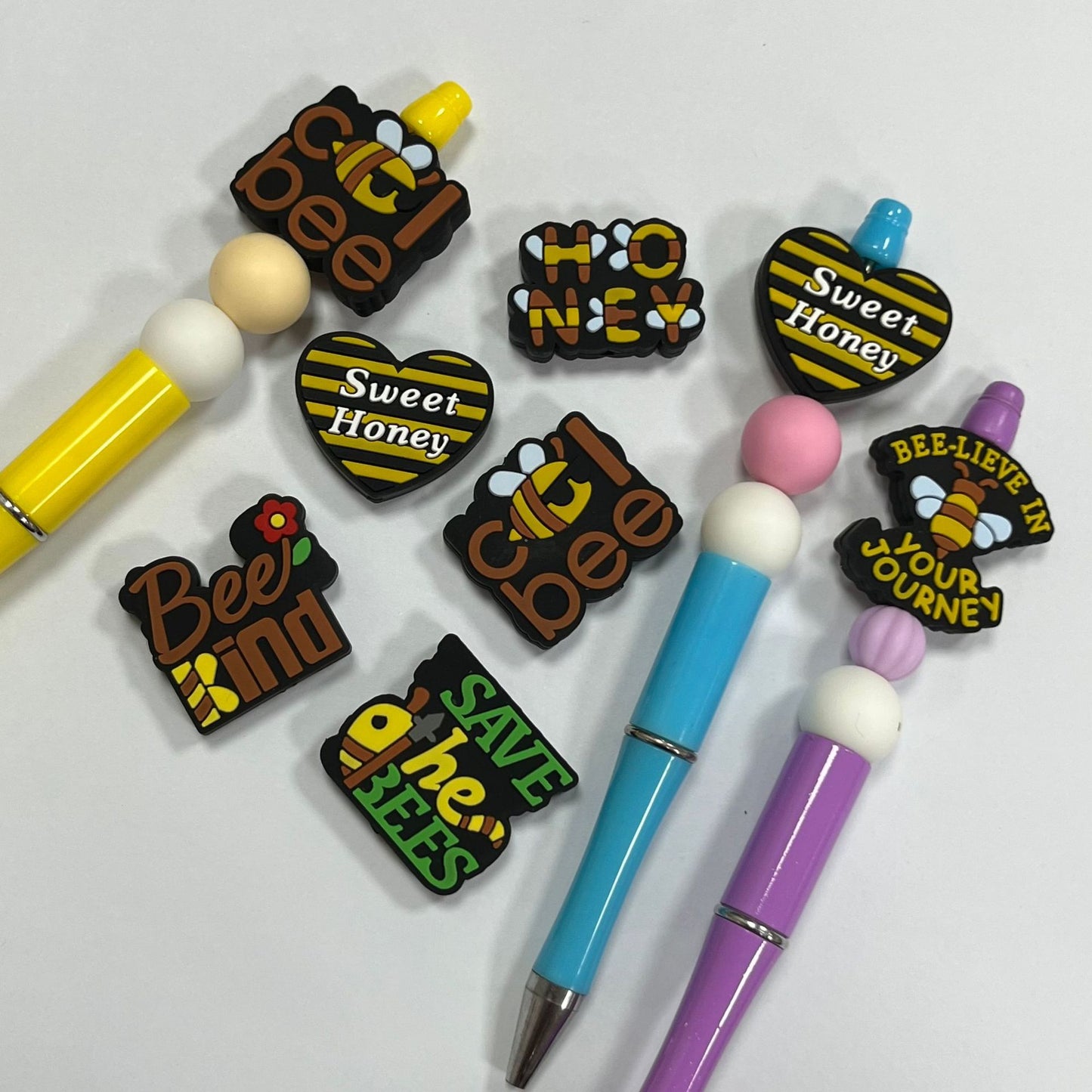20pcs Silicone Focal Beads Glow In The Dark Animal Bee With Printed Text 2