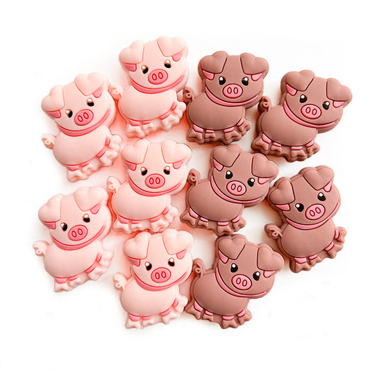 20pcs Silicone Focal Beads Pig Side Profile Cute Design
