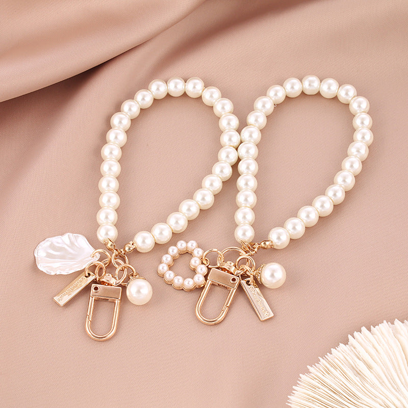 Pearl Love Silicone Bead Wristlet Keychain with Metal Charm
