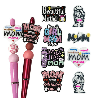 20Pcs Silicone Focal Beads Mother's Day Text and Figure Designs 2