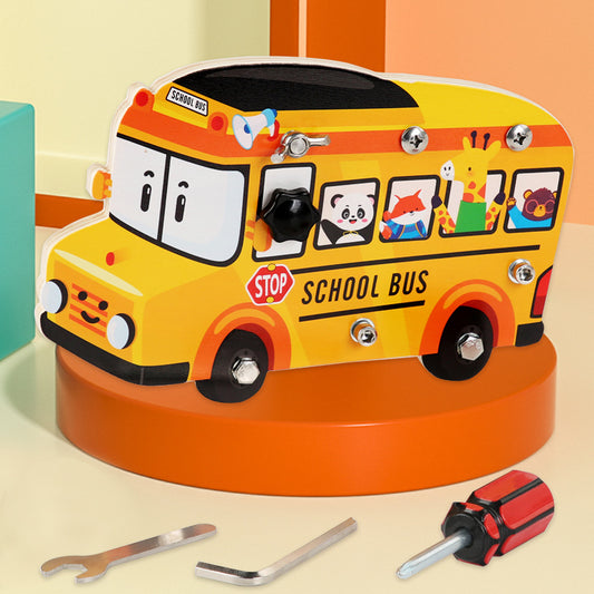 Wooden Montessori Toys Simulation School Bus Car Educational Toy