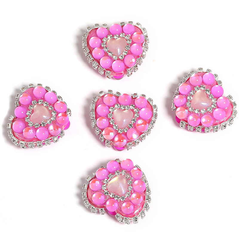 5pcs 21x25mm Chain Heart Rhinestone Beads Jewelry Making 7