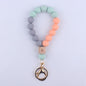 Octagonal Silicone Bead Wristlet Keychain with Wooden Accent 14