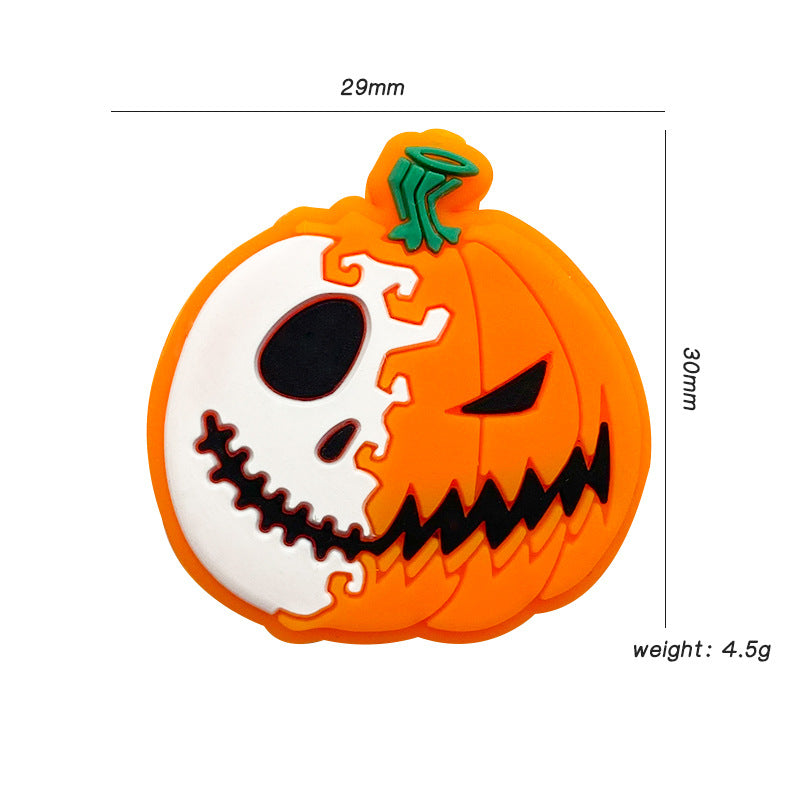 20pcs Silicone Focal Beads Halloween Pumpkin Half Skull Design