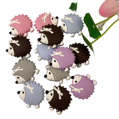 20pcs Silicone Focal Beads Hedgehog Side Profile with Bow