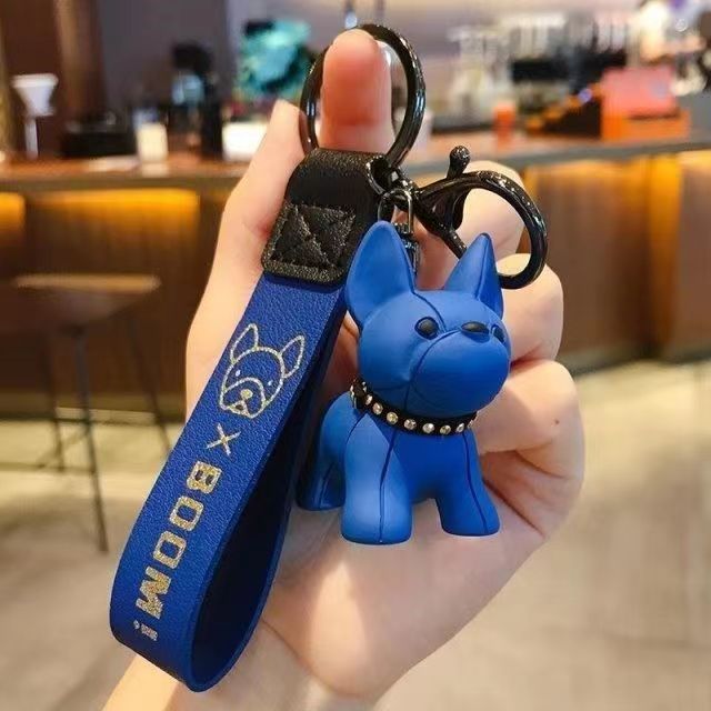 Bulldog Resin Keychain with PU Leather Strap Charm for Women 6
