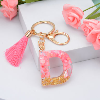 Resin Pink Tassel Letter Keychain A to Z Initial Charm 30