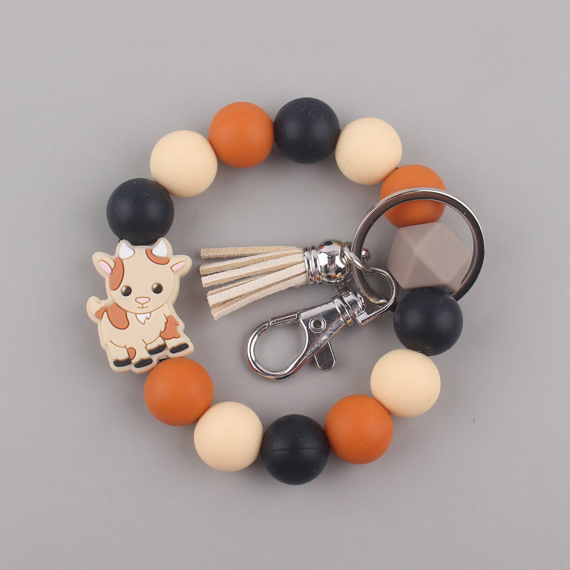 Yak Silicone Bead Wristlet Keychain with Tassel Charm 11