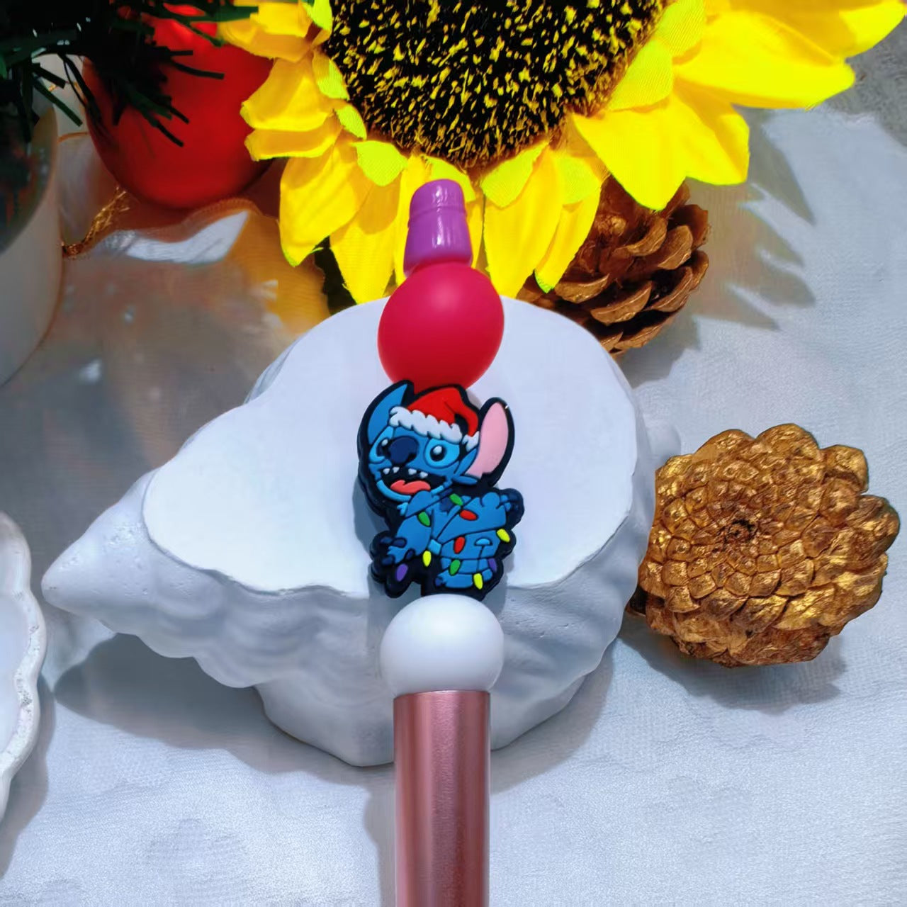 20Pcs Silicone Focal Beads Christmas Blue Alien Character Large Ears Holiday Theme 6