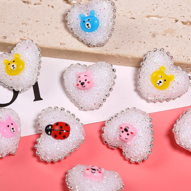 5pcs 23x28mm Cartoon Animal Heart Rhinestone Beads DIY Jewelry Making 6