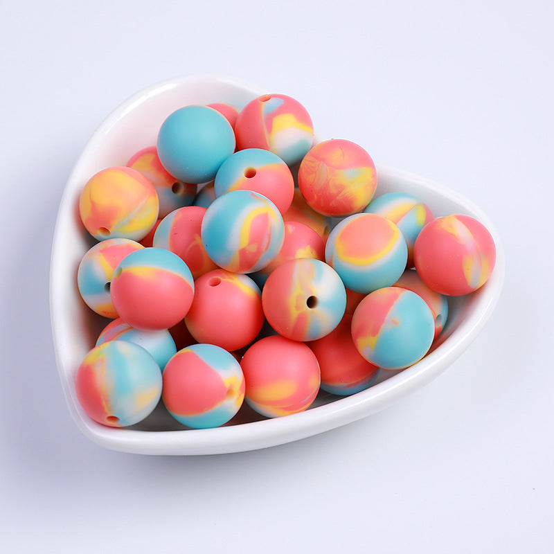 20pcs 15mm Candy Color Tie Dye Silicone Beads Multi Color 2