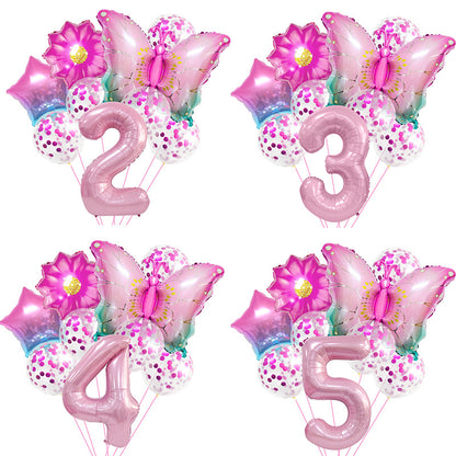 Pink Butterfly Foil Balloon Set Holiday Decoration 32 Inch 3