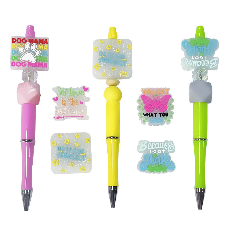 20Pcs Silicone Focal Beads Glow In The Dark with Inspirational Text Designs 4