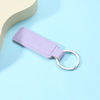 Creative PU Leather Keychain Rectangular Tag with Metal Ring 3