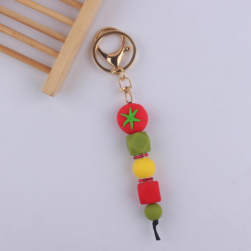 Cartoon Fruit Silicone Bead Keychain Food Charm Variety 13