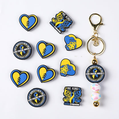 Silicone Focal Beads Heart Shaped Blue Butterfly Ribbon Design