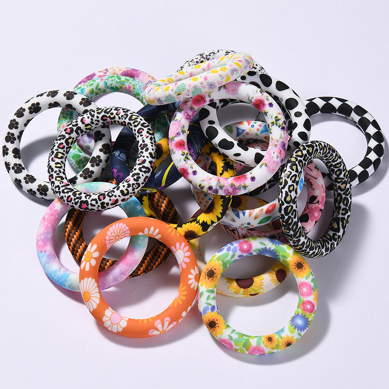 65mm Printed Silicone Beads Rings Multi Color Design 2