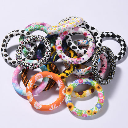 65mm Printed Silicone Beads Rings Multi Color Design 2