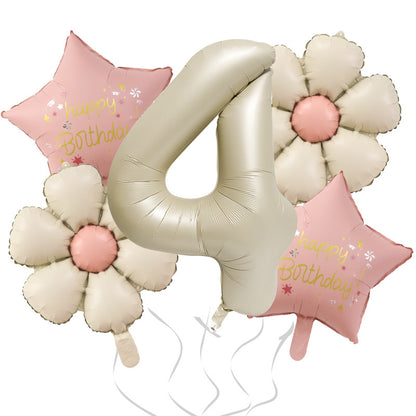 Milk White Bow Ties Bear Retro Daisy Foil Balloon Set 8